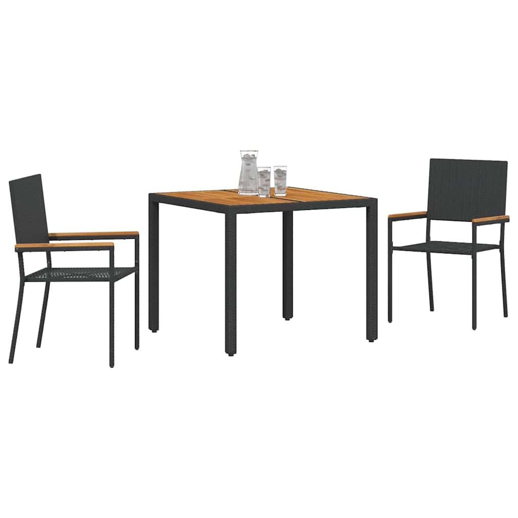 Garden Dining Set 3 pcs Black Poly Rattan