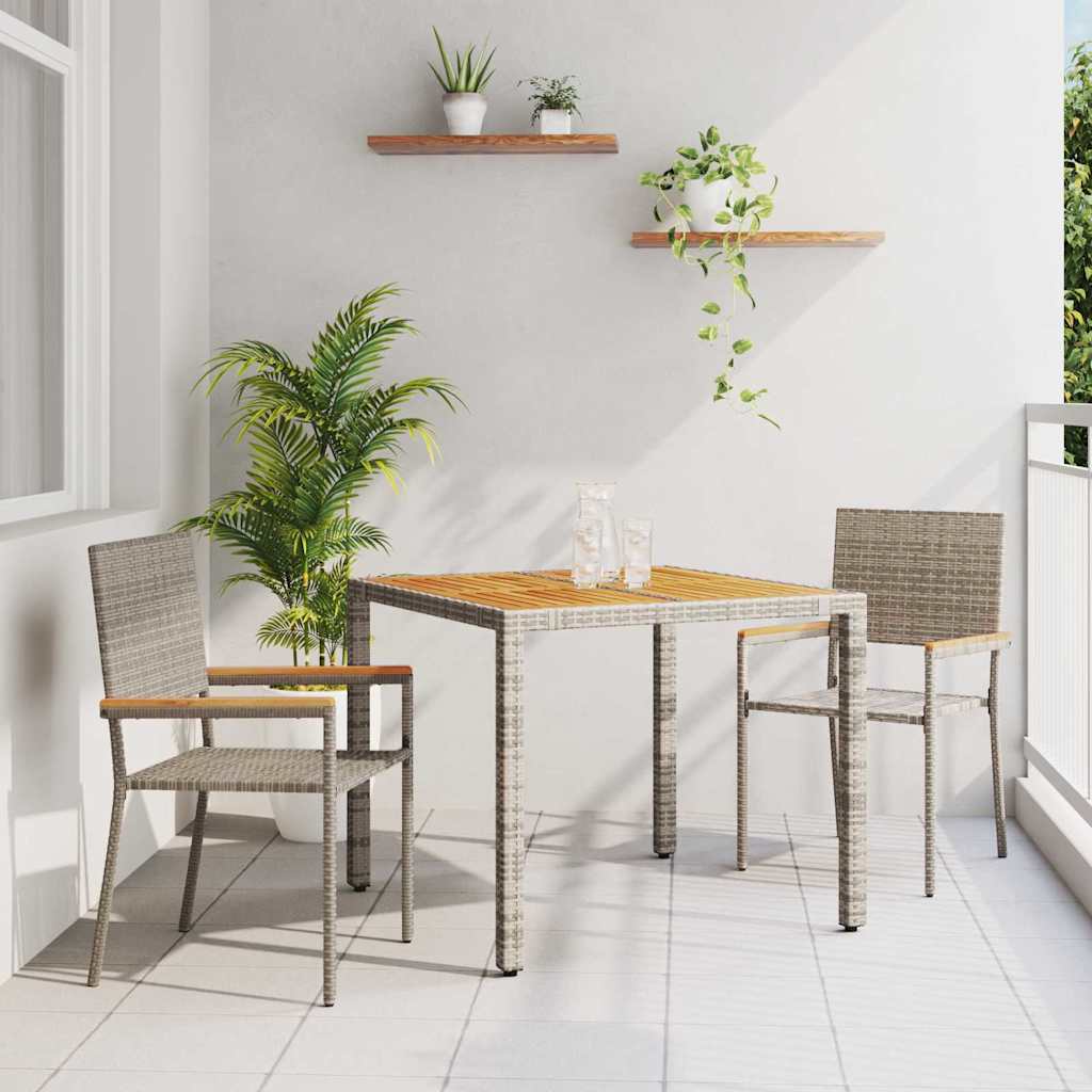 Garden Dining Set 3 pcs Grey Poly Rattan