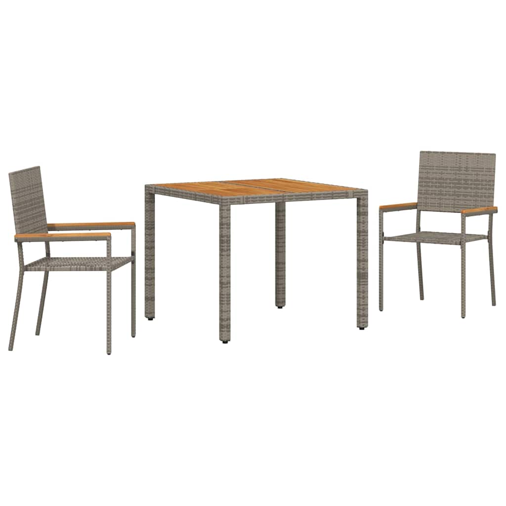 Garden Dining Set 3 pcs Grey Poly Rattan