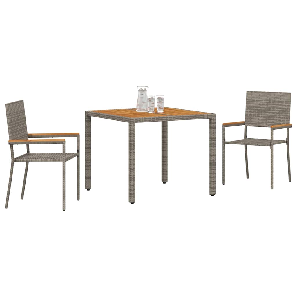 Garden Dining Set 3 pcs Grey Poly Rattan