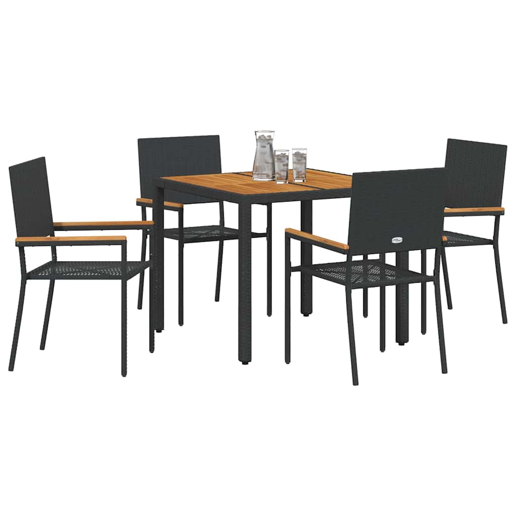 Garden Dining Set 5 pcs Black Poly Rattan