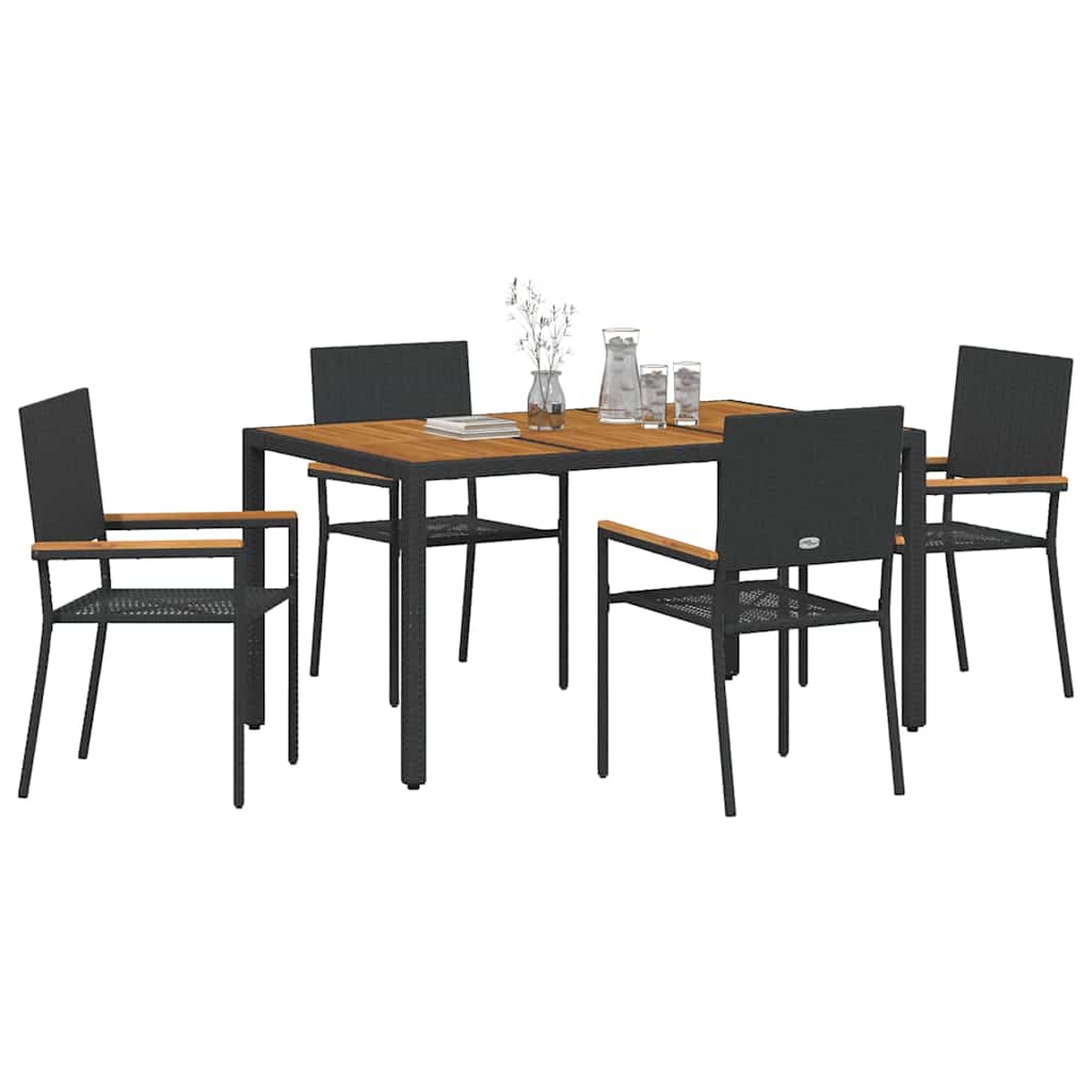 Garden Dining Set 5 pcs Black Poly Rattan