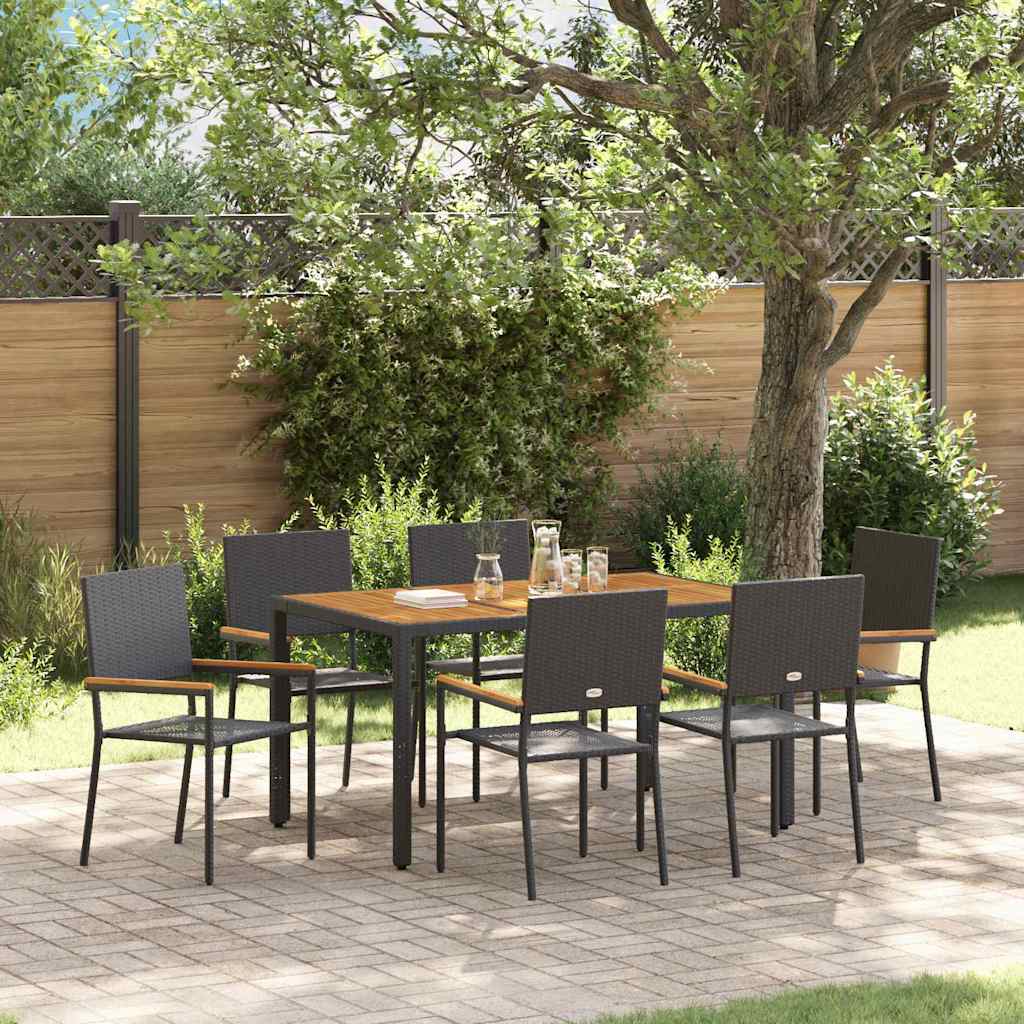 Garden Dining Set 7 pcs Black Poly Rattan