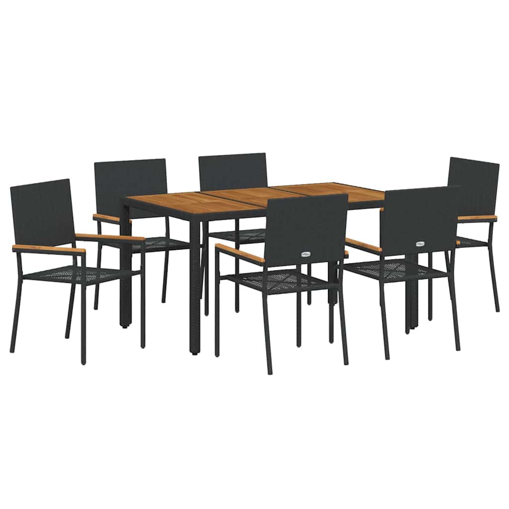 Garden Dining Set 7 pcs Black Poly Rattan