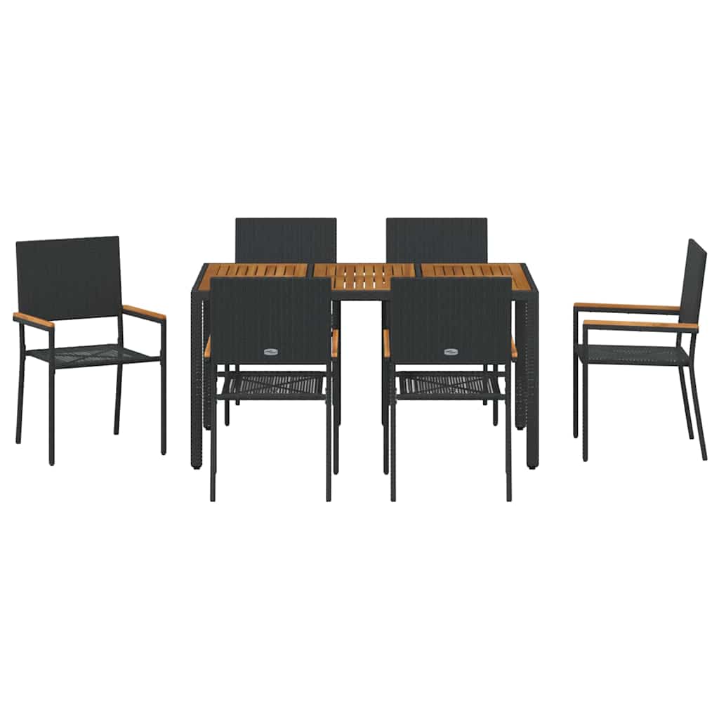 Garden Dining Set 7 pcs Black Poly Rattan