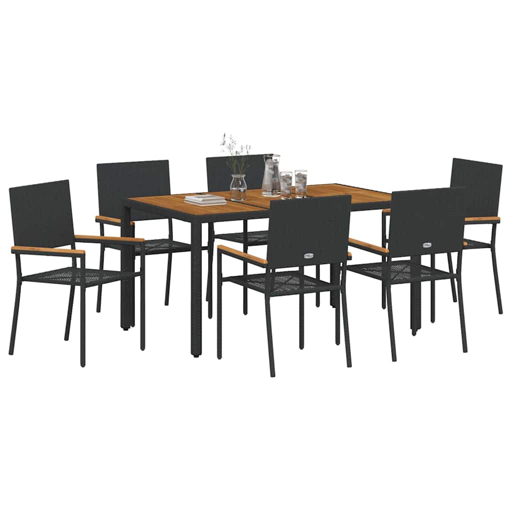 Garden Dining Set 7 pcs Black Poly Rattan