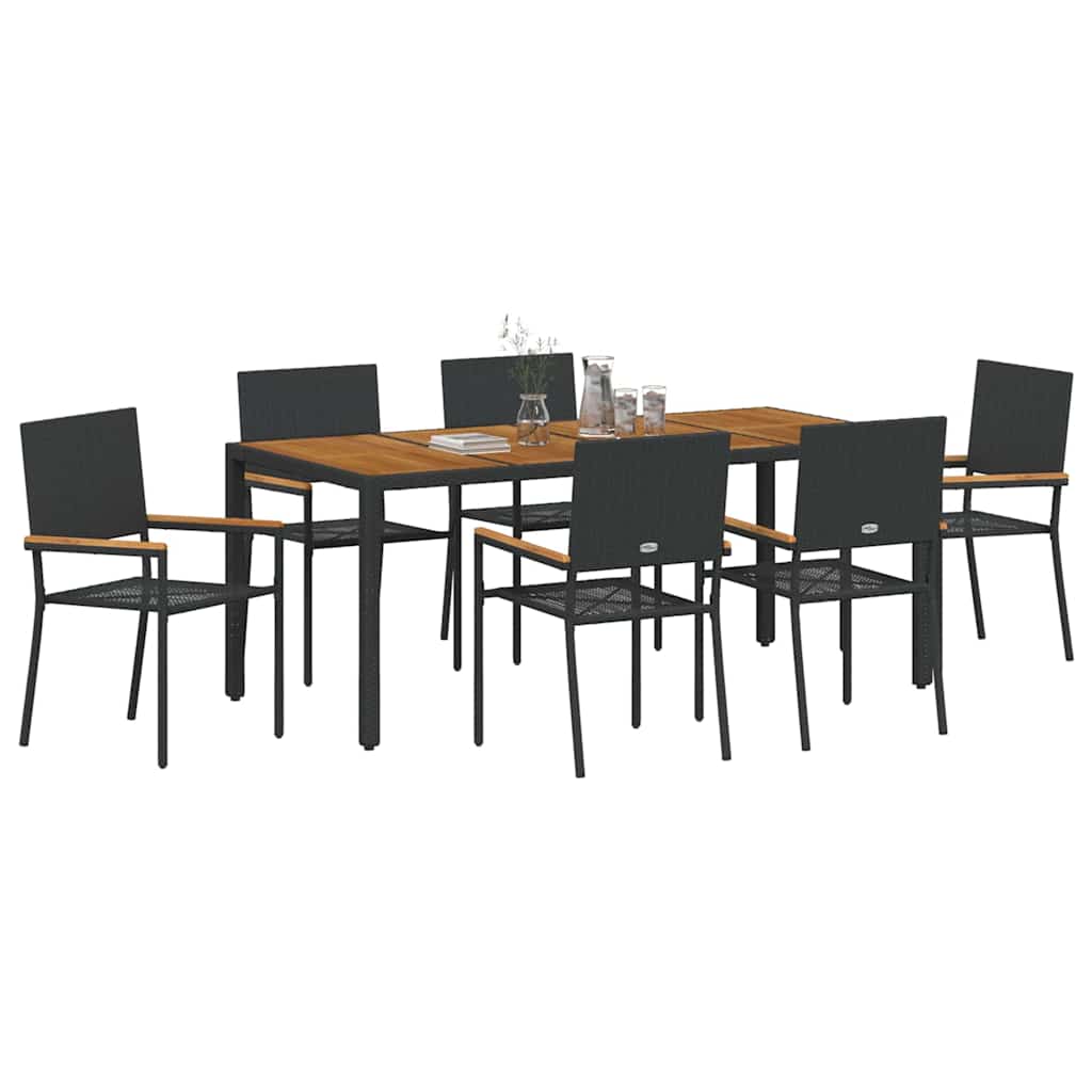 Garden Dining Set 7 pcs Black Poly Rattan