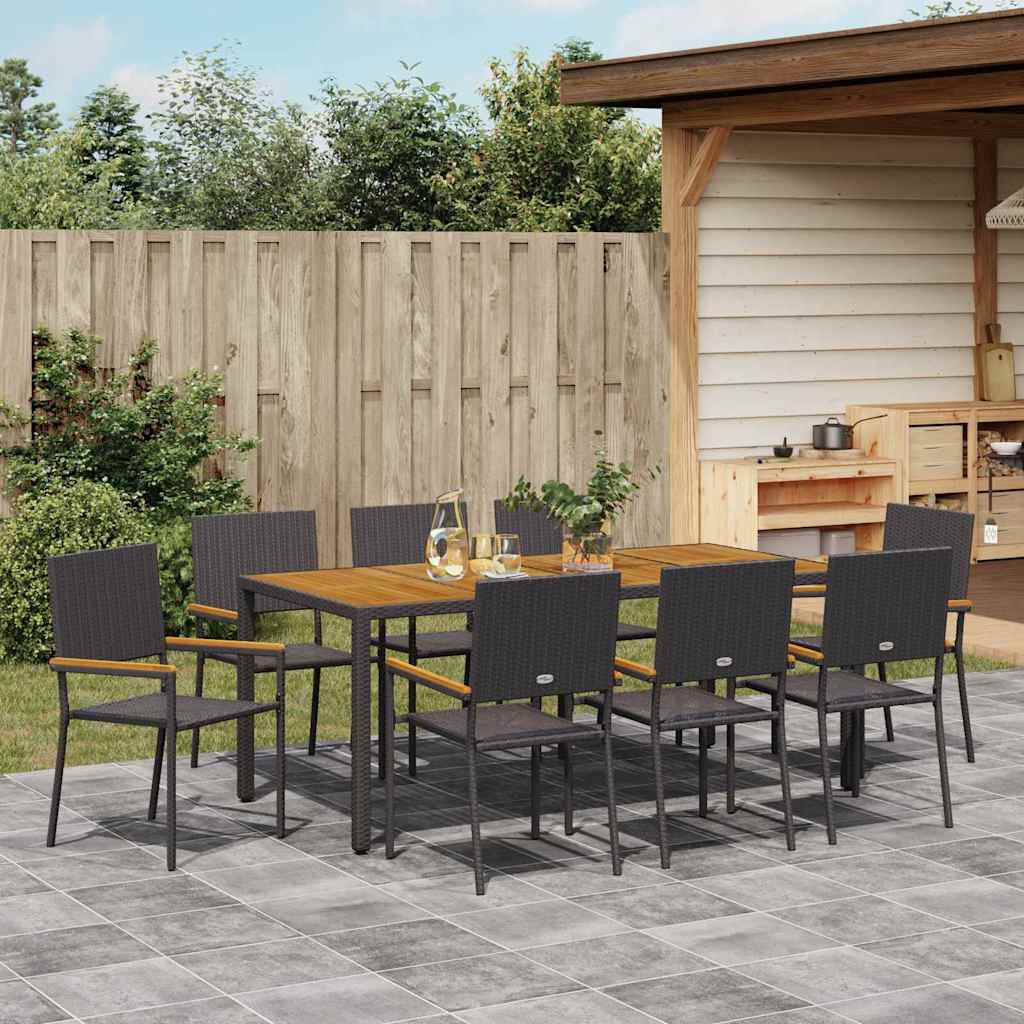 Garden Dining Set 9 pcs Black Poly Rattan