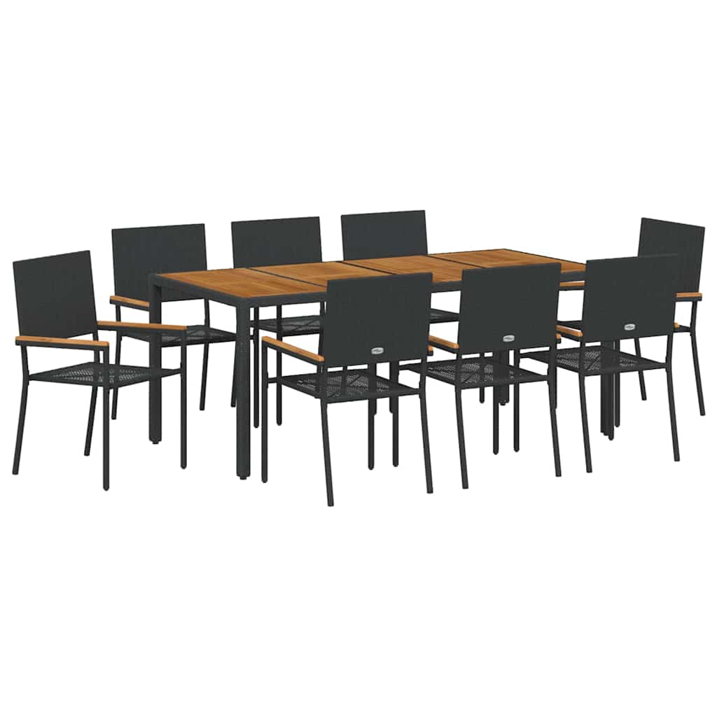 Garden Dining Set 9 pcs Black Poly Rattan