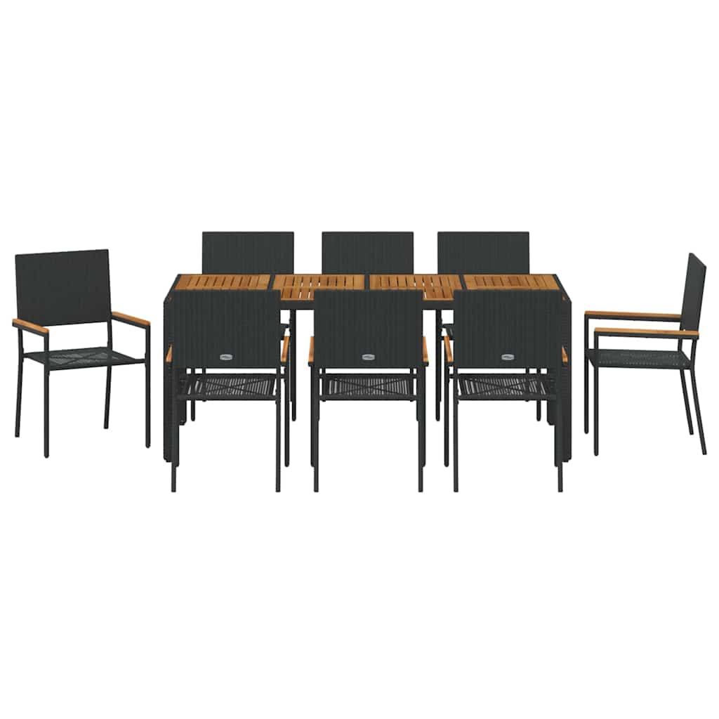 Garden Dining Set 9 pcs Black Poly Rattan