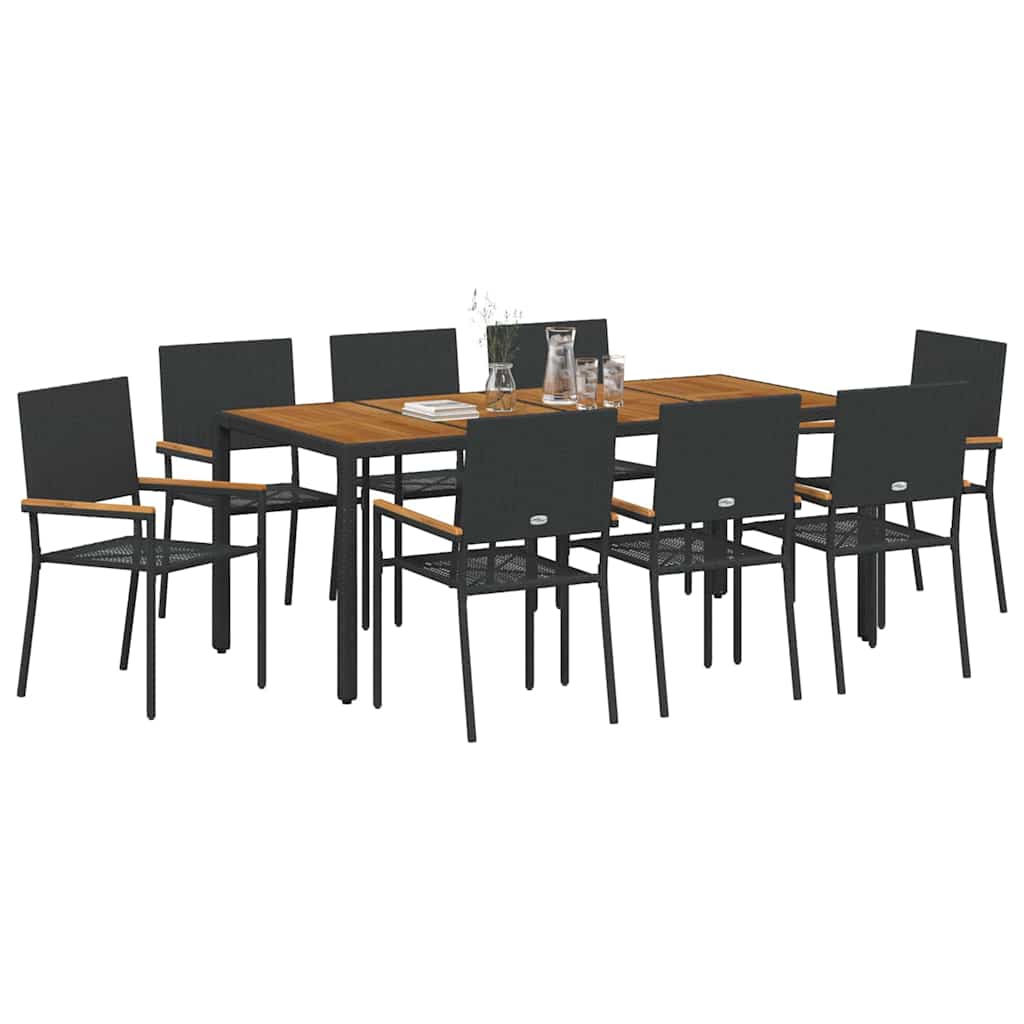 Garden Dining Set 9 pcs Black Poly Rattan