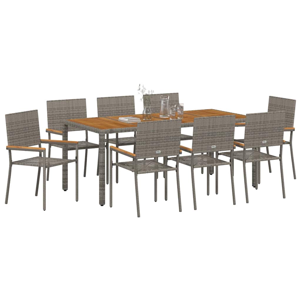 Garden Dining Set 9 pcs Grey Poly Rattan