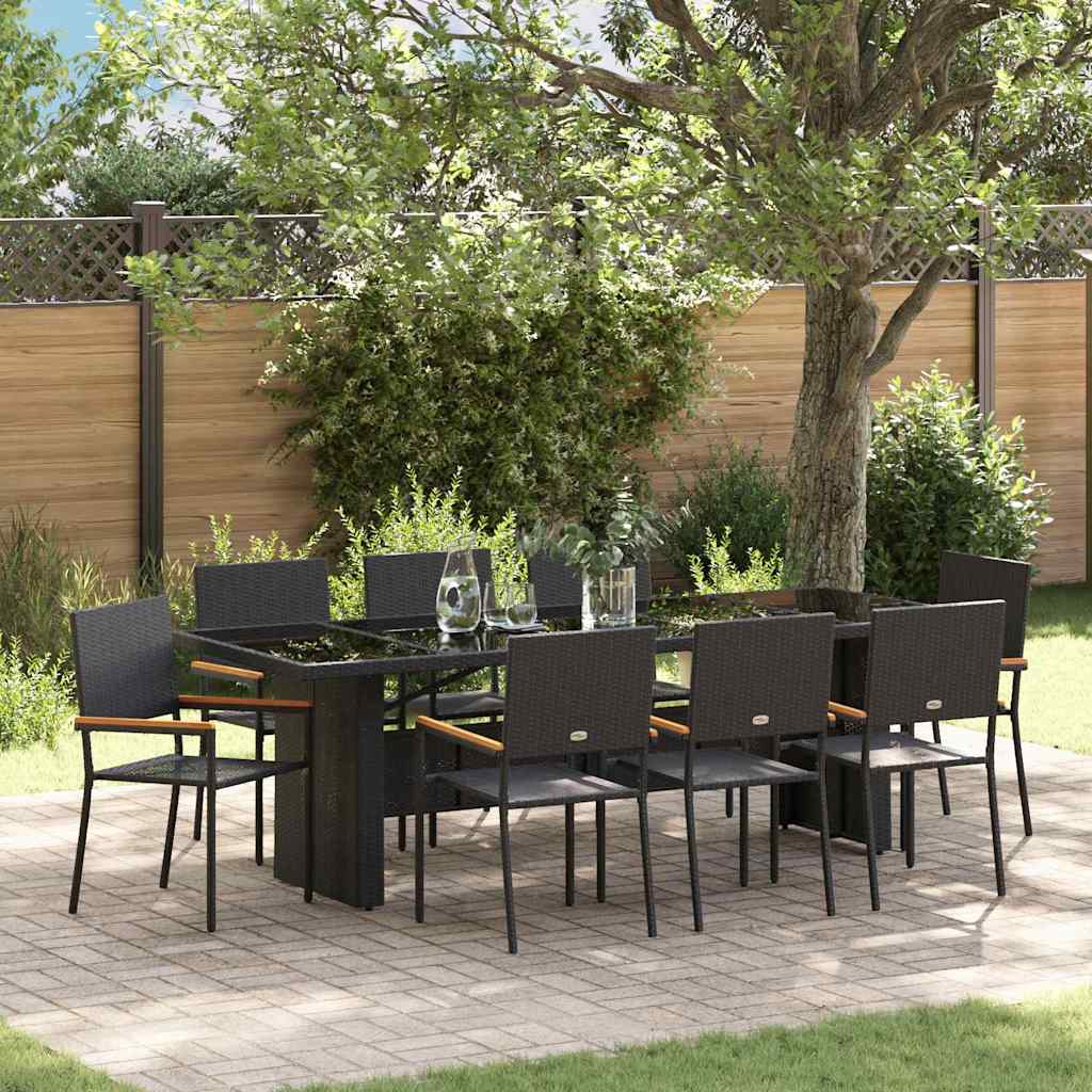 Garden Dining Set 9 pcs Black Poly Rattan