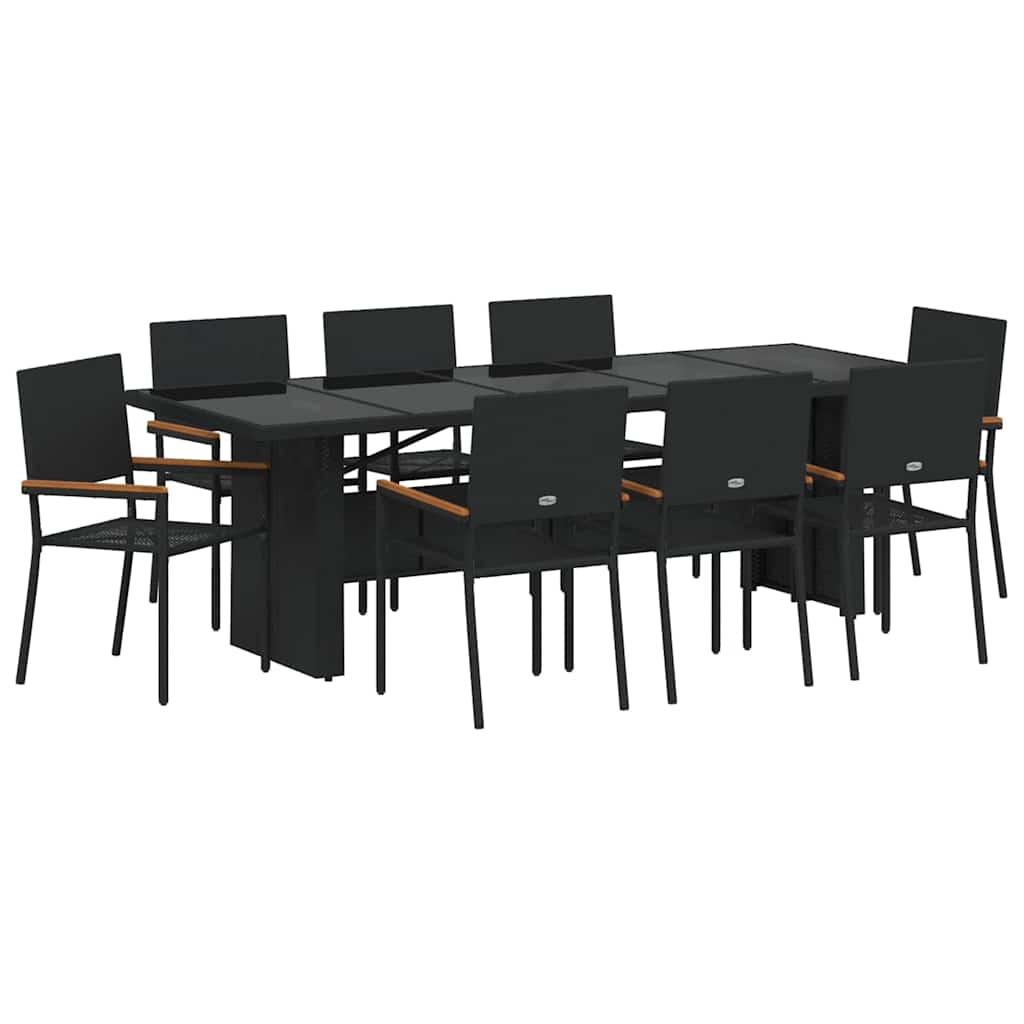 Garden Dining Set 9 pcs Black Poly Rattan