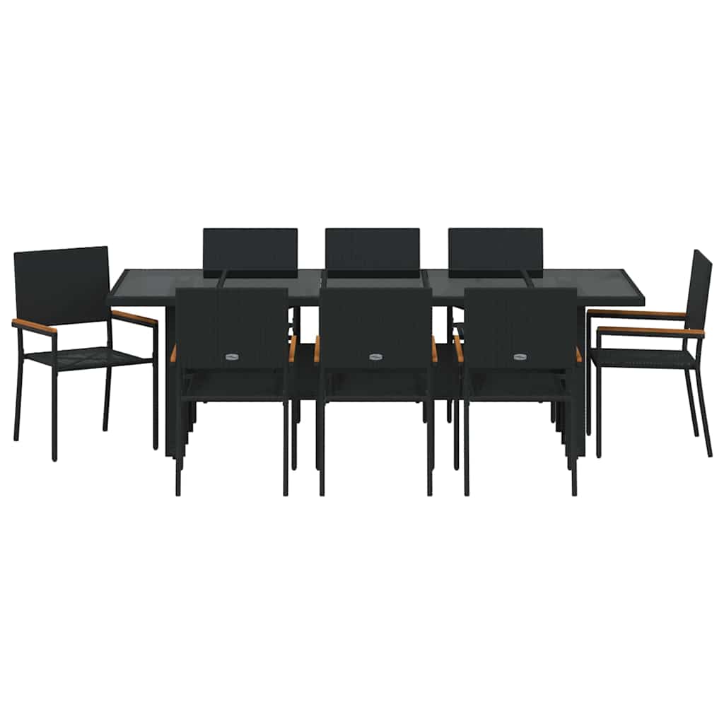 Garden Dining Set 9 pcs Black Poly Rattan