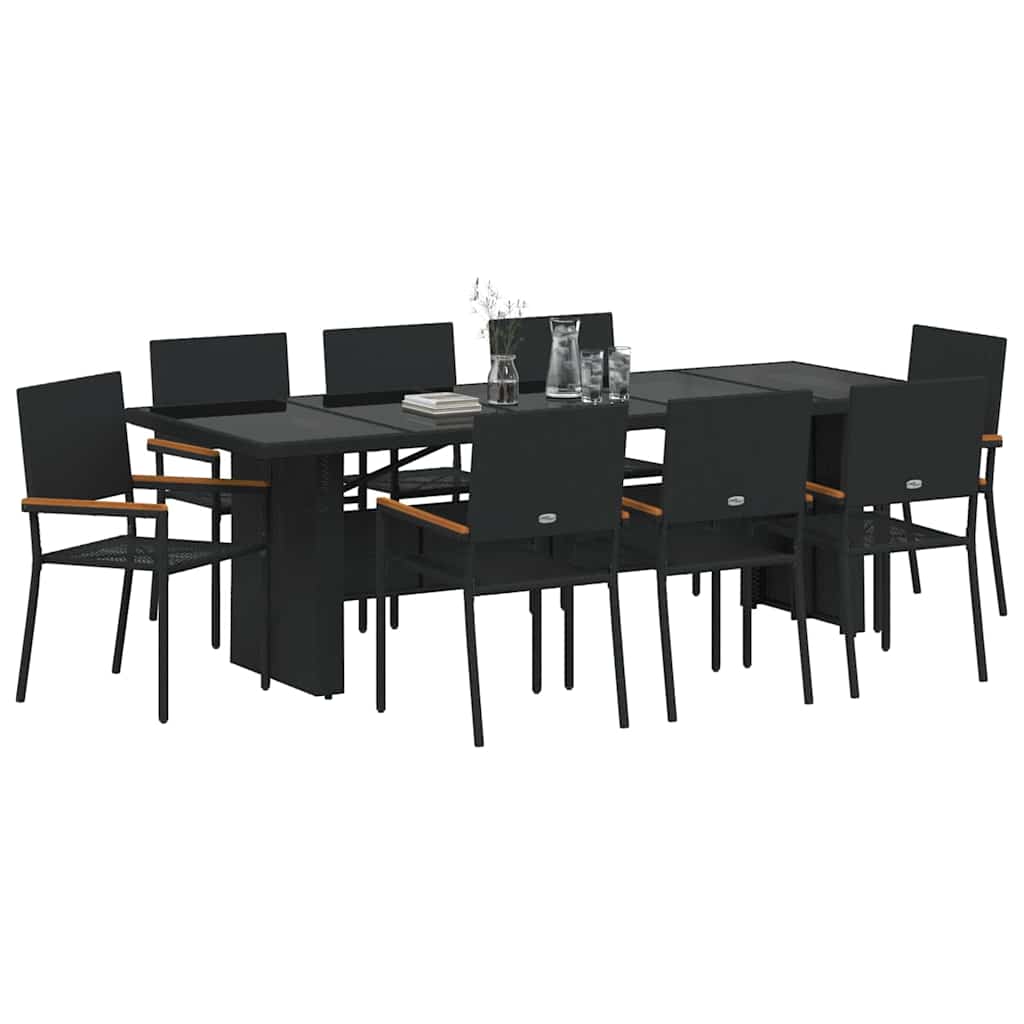 Garden Dining Set 9 pcs Black Poly Rattan