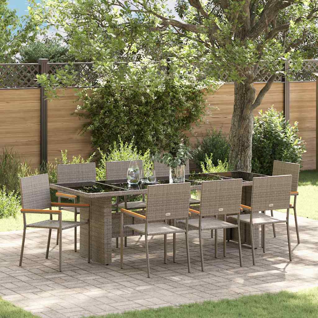 Garden Dining Set 9 pcs Grey Poly Rattan