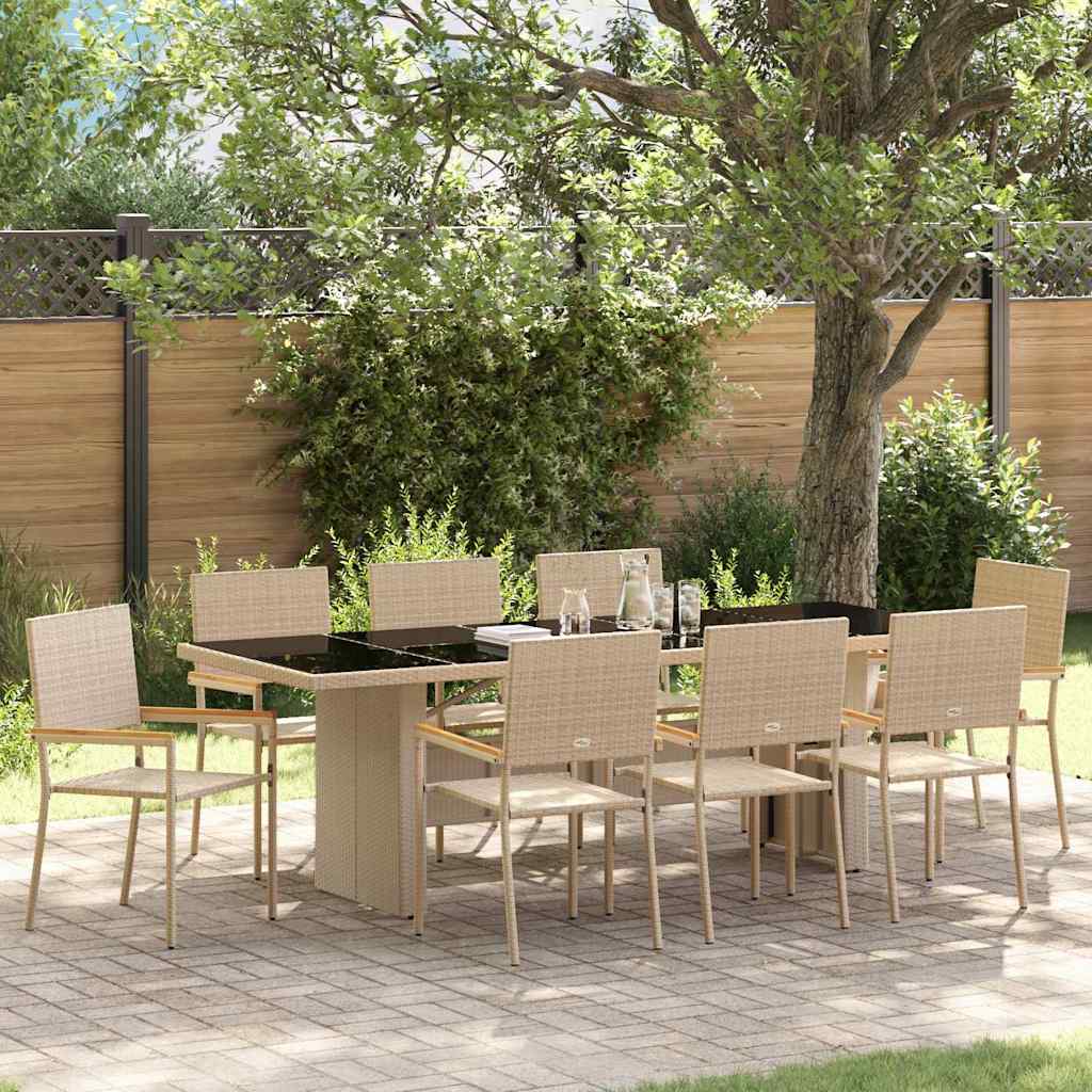 Garden Dining Set 9 pcs Beige Poly Rattan