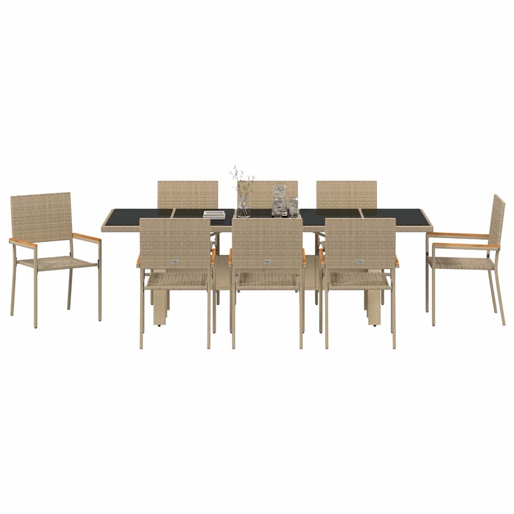 Garden Dining Set 9 pcs Beige Poly Rattan