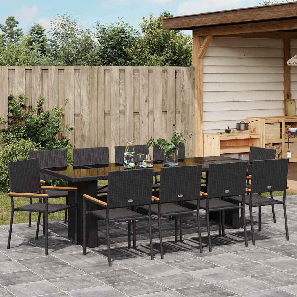 Garden Dining Set 11 pcs Black Poly Rattan