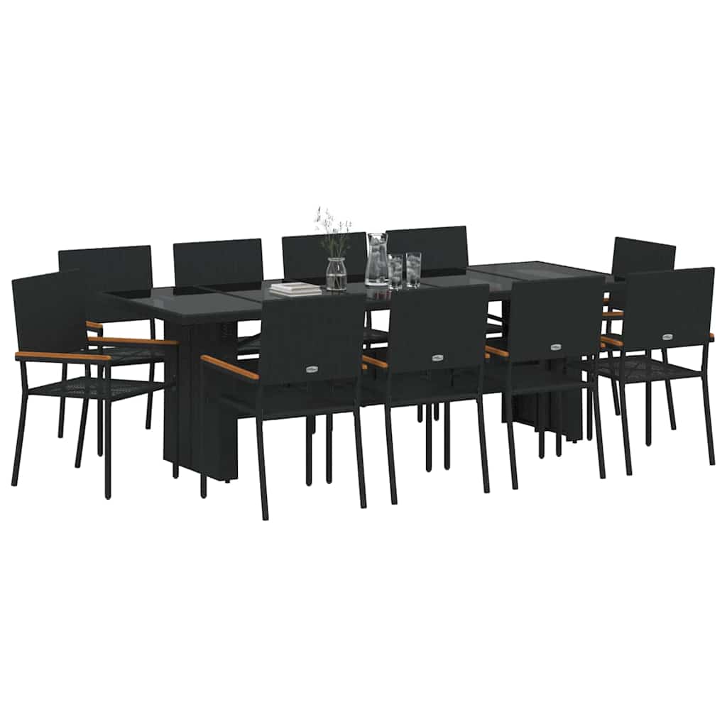 Garden Dining Set 11 pcs Black Poly Rattan