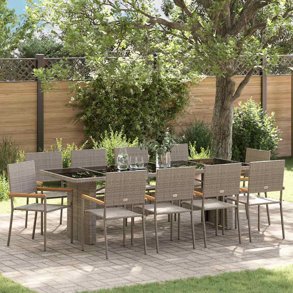 Garden Dining Set 11 pcs Grey Poly Rattan