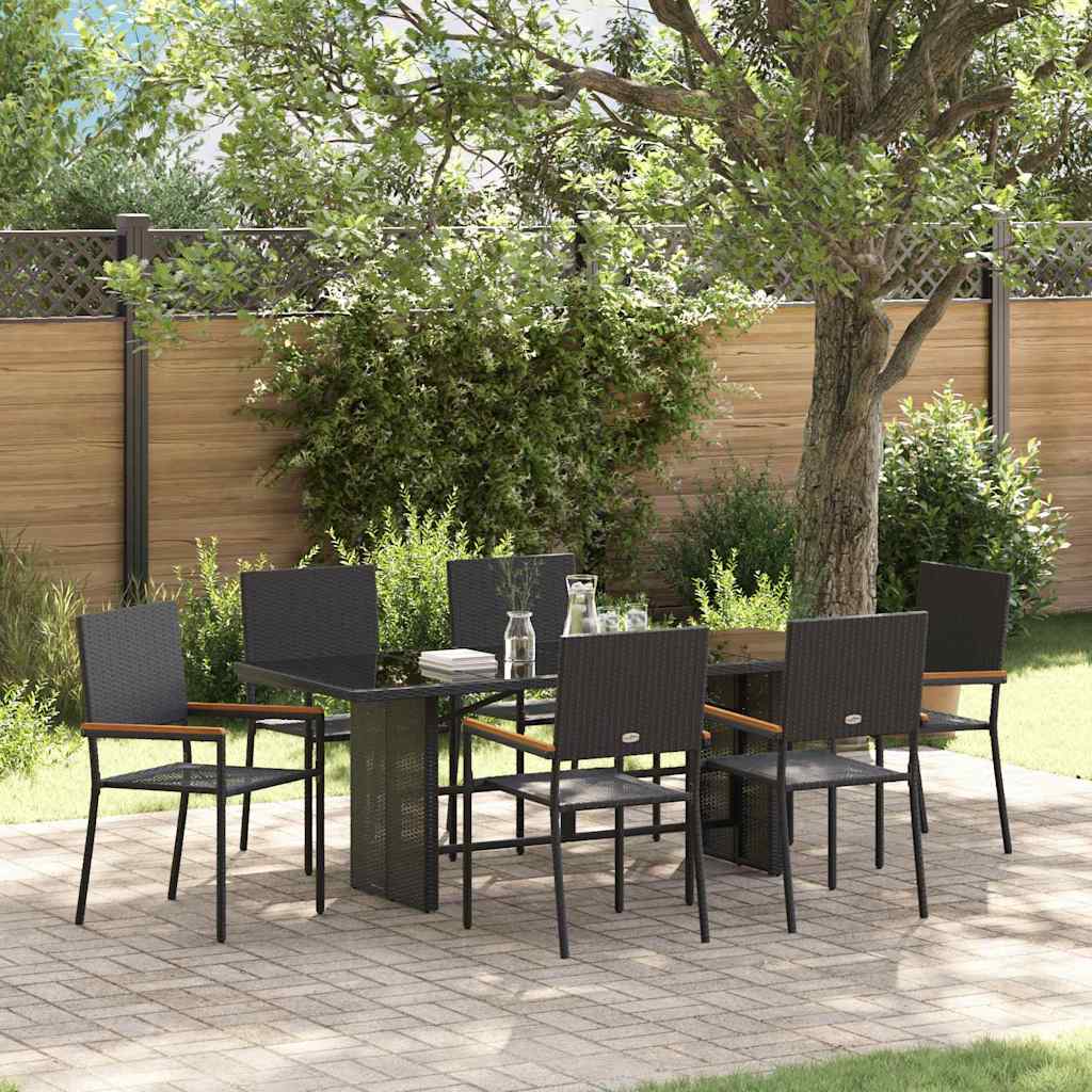 Garden Dining Set 7 pcs Black Poly Rattan