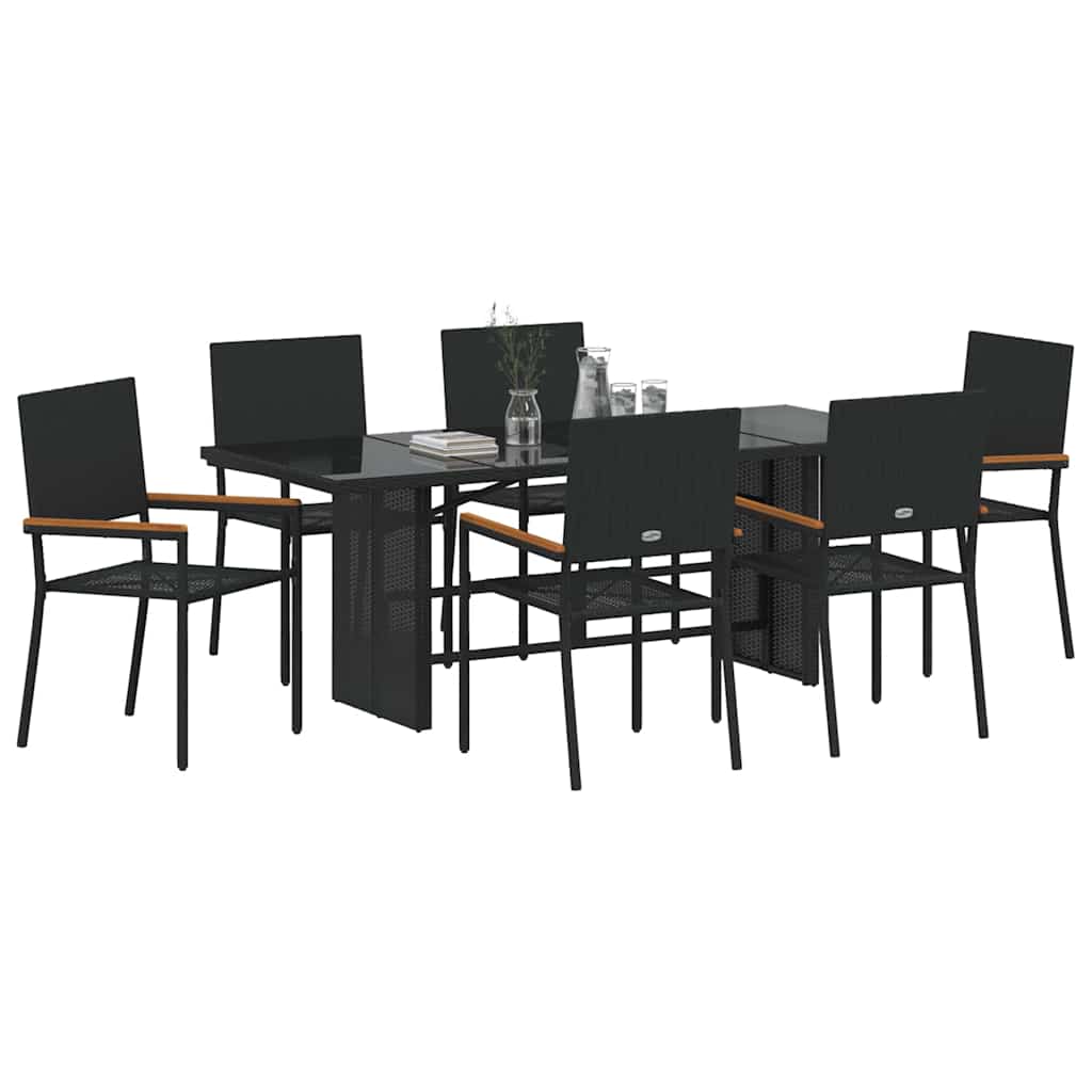 Garden Dining Set 7 pcs Black Poly Rattan
