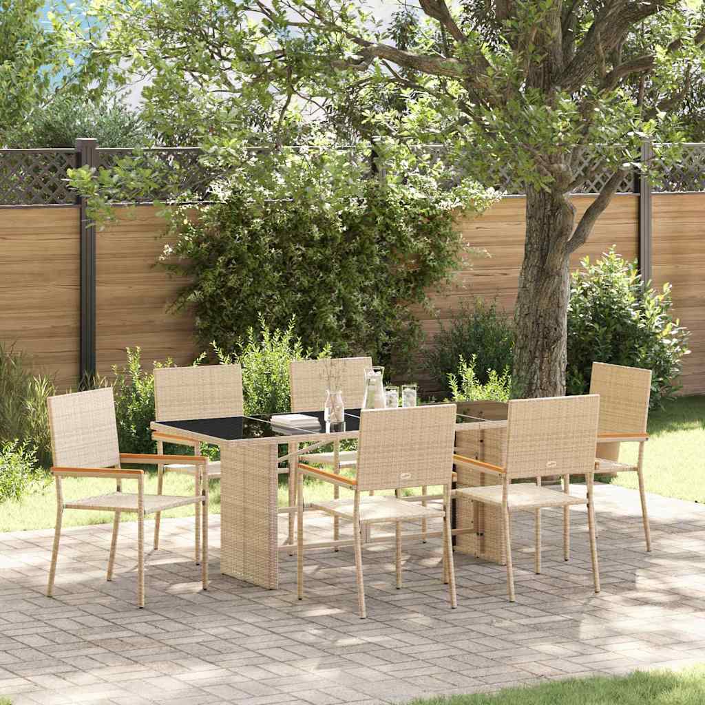 Garden Dining Set 7 pcs Beige Poly Rattan