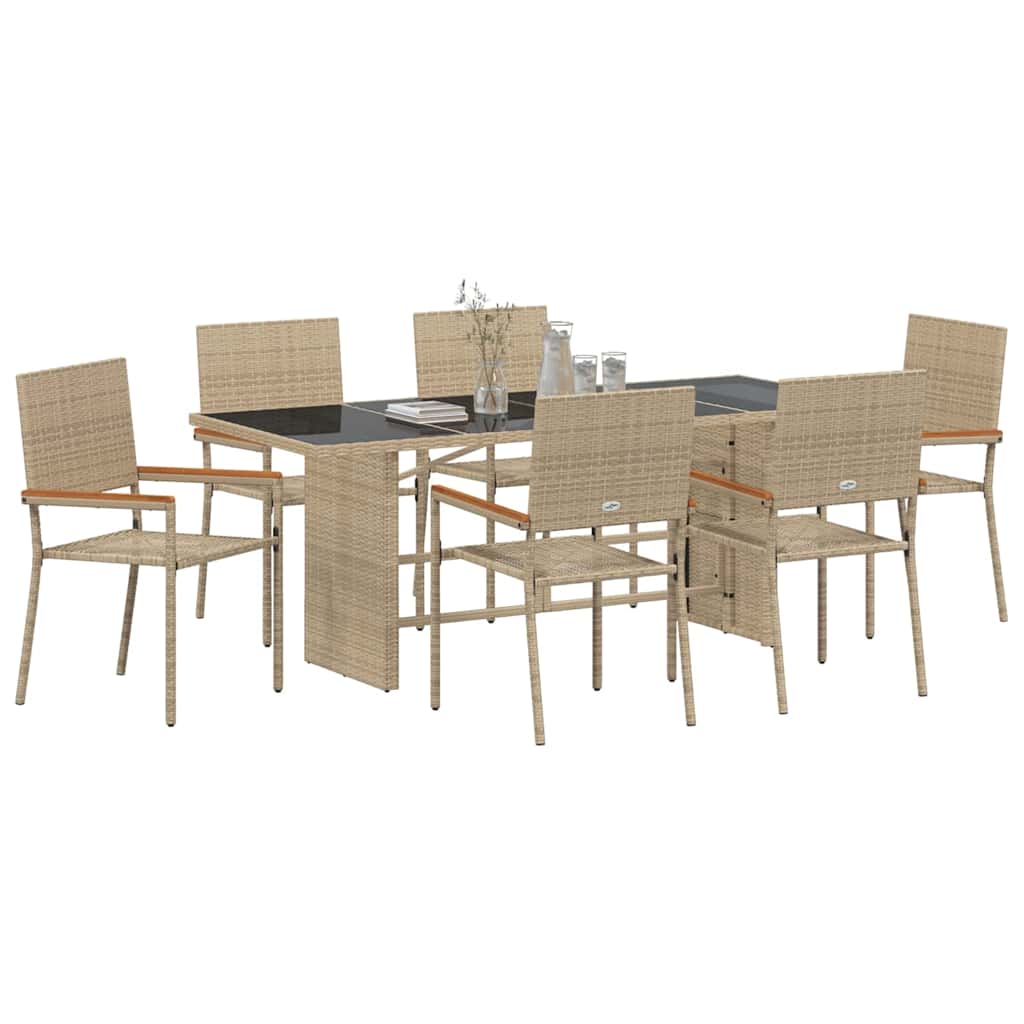Garden Dining Set 7 pcs Beige Poly Rattan