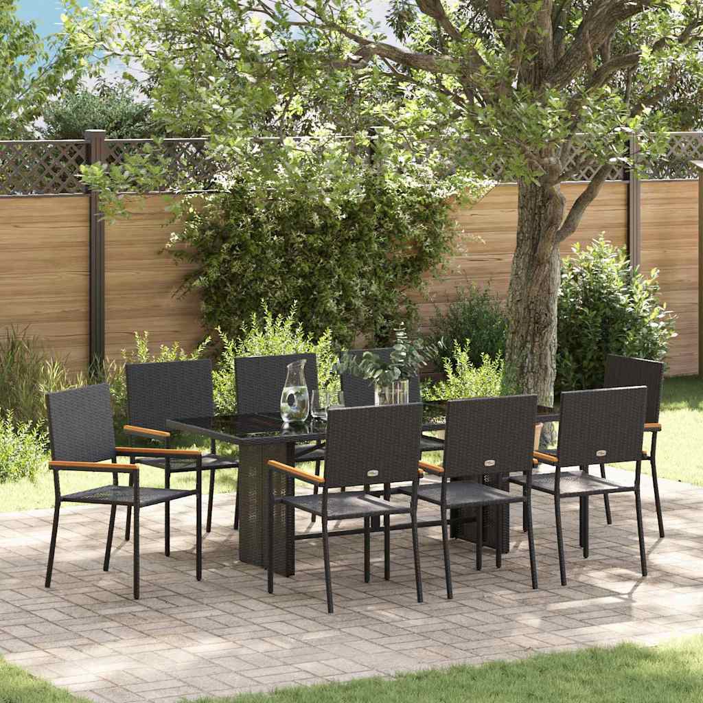 Garden Dining Set 9 pcs Black Poly Rattan