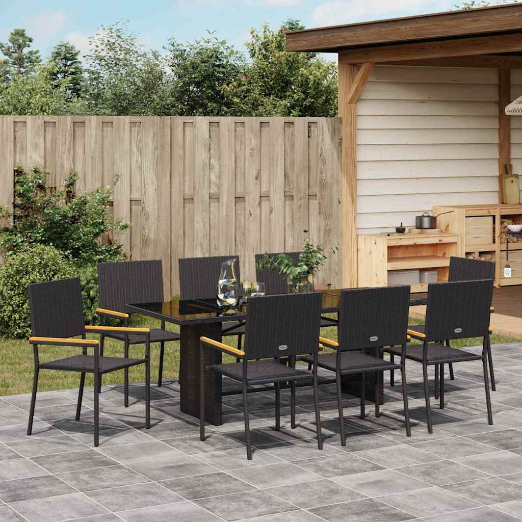 Garden Dining Set 9 pcs Black Poly Rattan