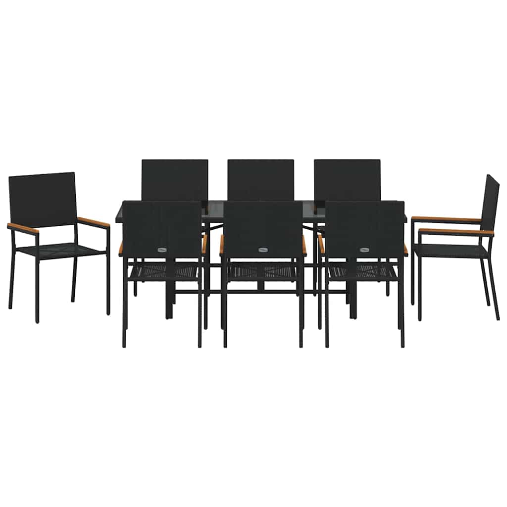 Garden Dining Set 9 pcs Black Poly Rattan