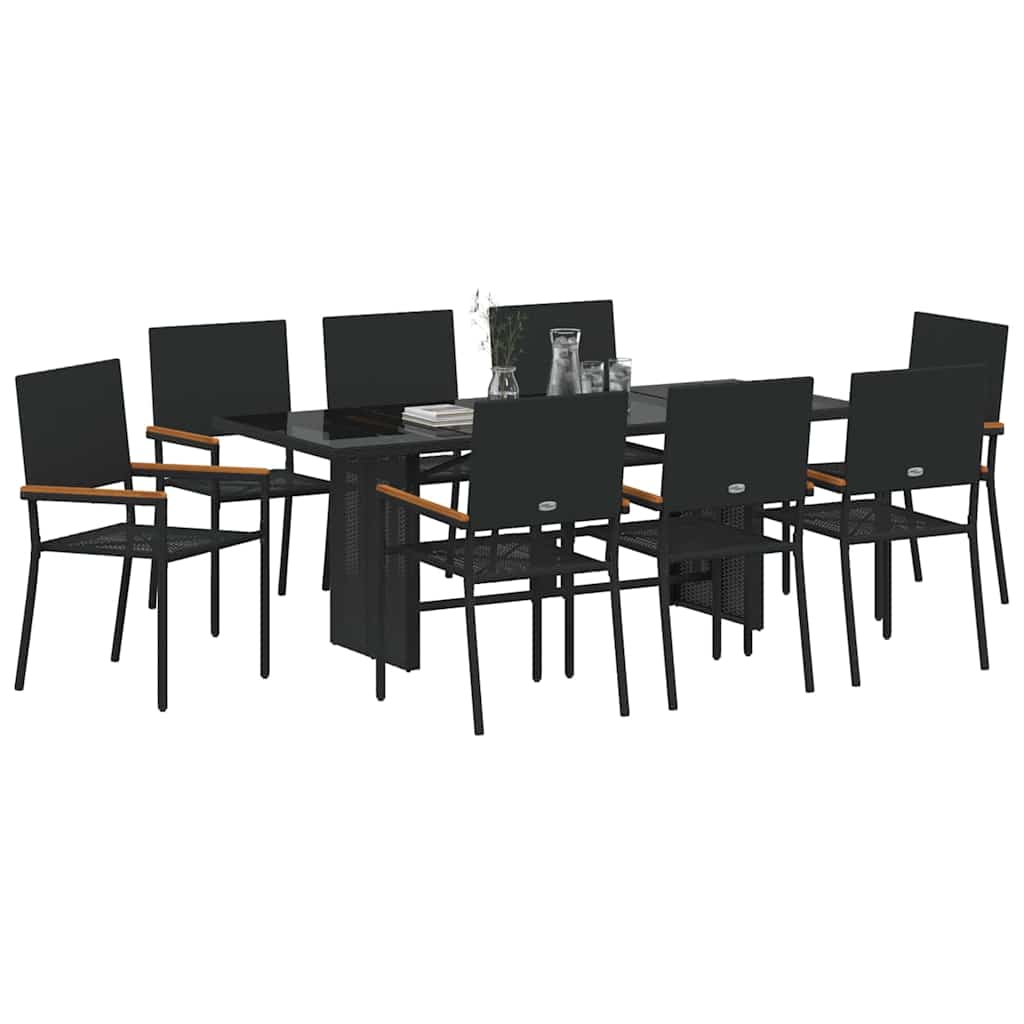 Garden Dining Set 9 pcs Black Poly Rattan