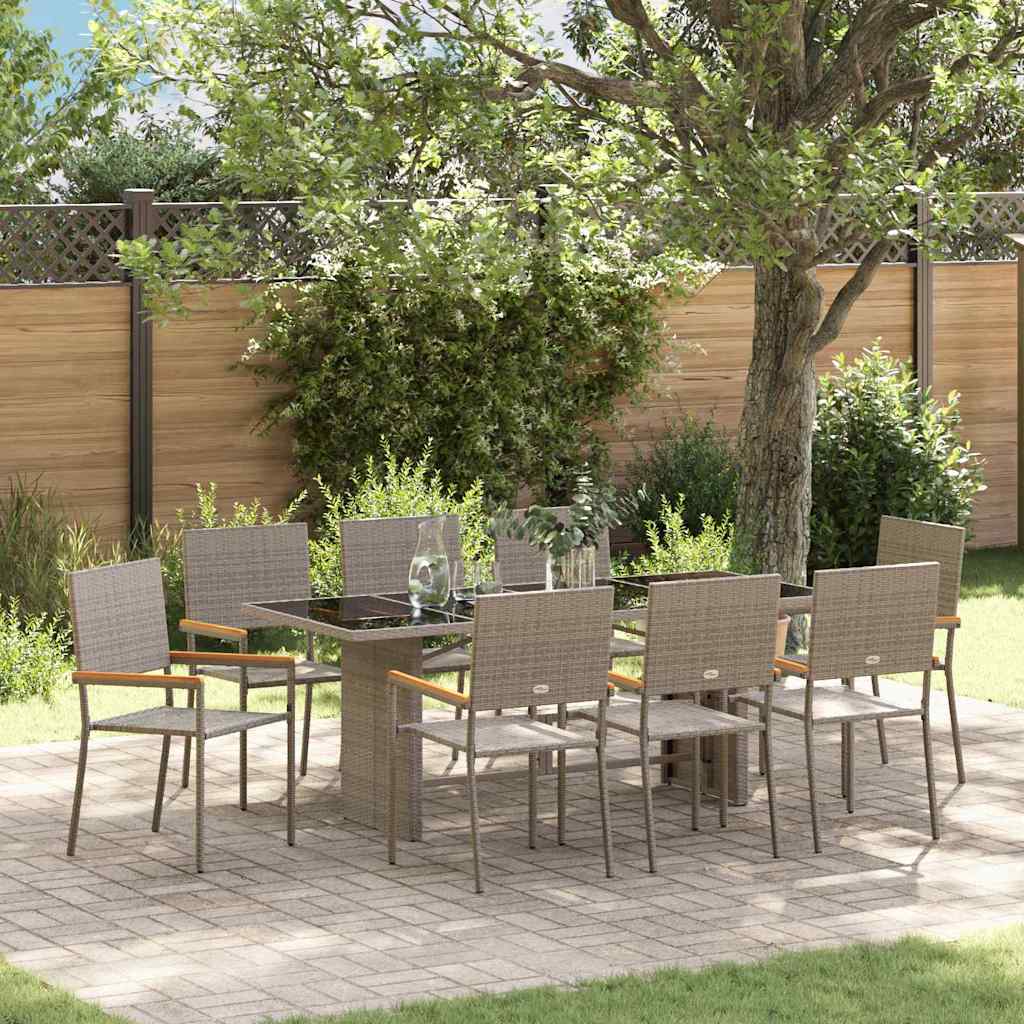 Garden Dining Set 9 pcs Grey Poly Rattan