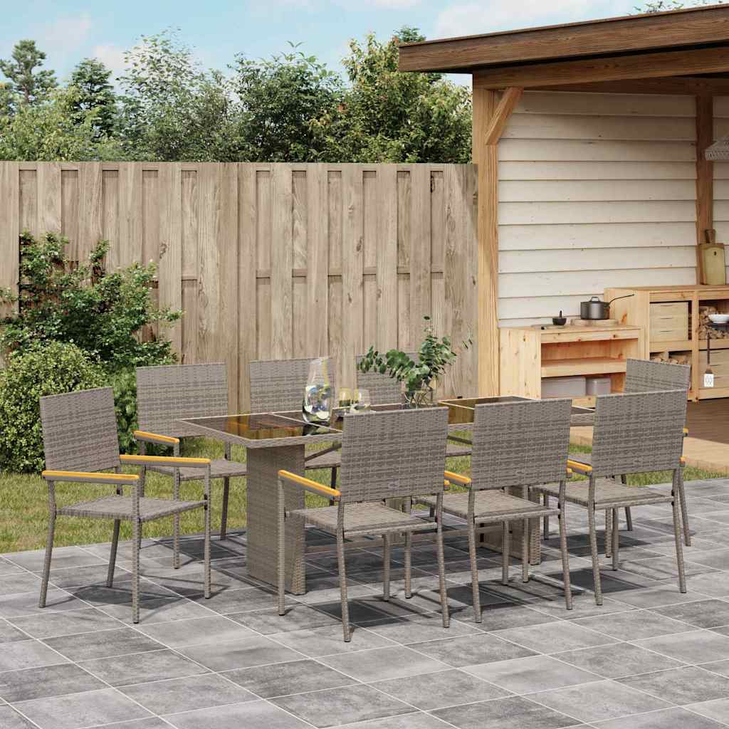 Garden Dining Set 9 pcs Grey Poly Rattan