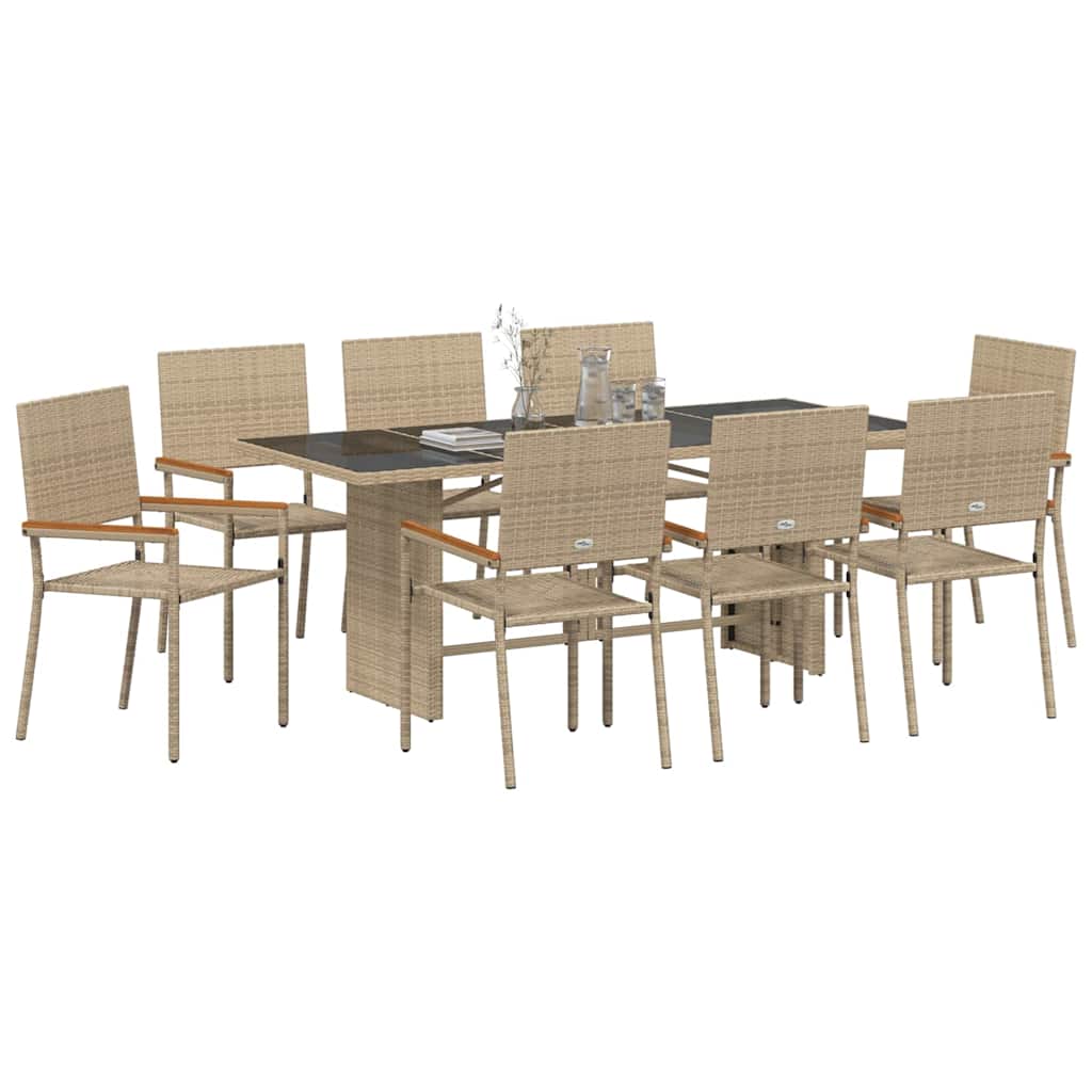 Garden Dining Set 9 pcs Beige Poly Rattan