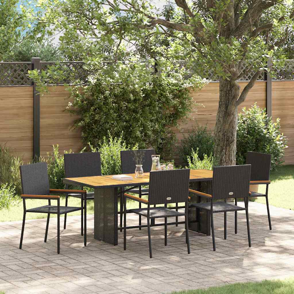 Garden Dining Set 7 pcs Black Poly Rattan
