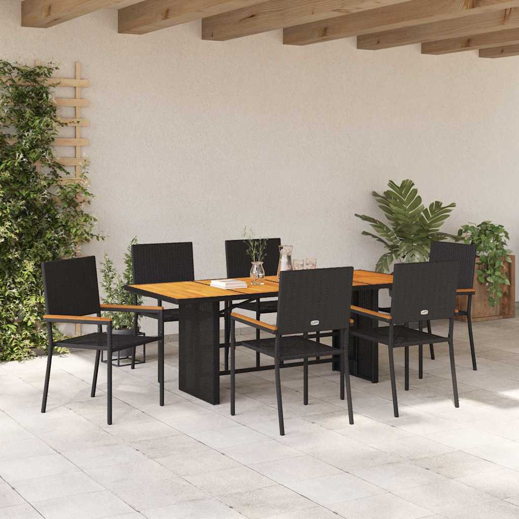 Garden Dining Set 7 pcs Black Poly Rattan