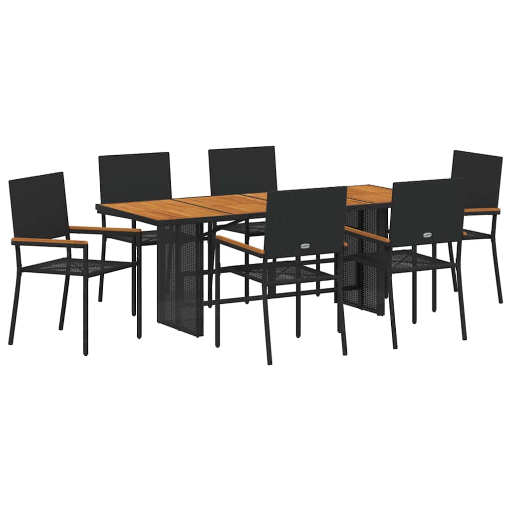 Garden Dining Set 7 pcs Black Poly Rattan