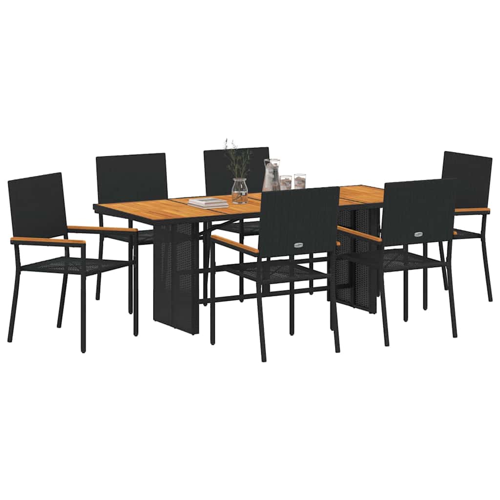 Garden Dining Set 7 pcs Black Poly Rattan