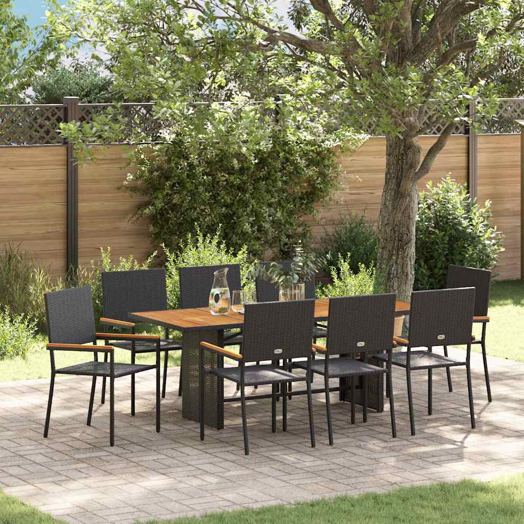 Garden Dining Set 9 pcs Black Poly Rattan
