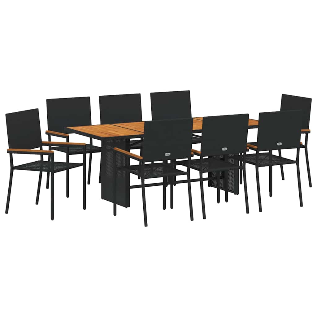 Garden Dining Set 9 pcs Black Poly Rattan