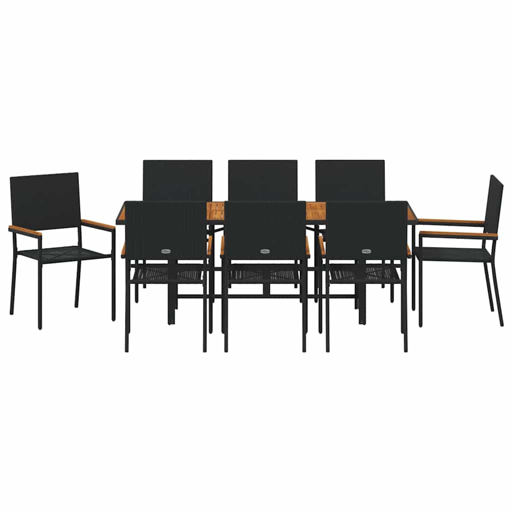 Garden Dining Set 9 pcs Black Poly Rattan