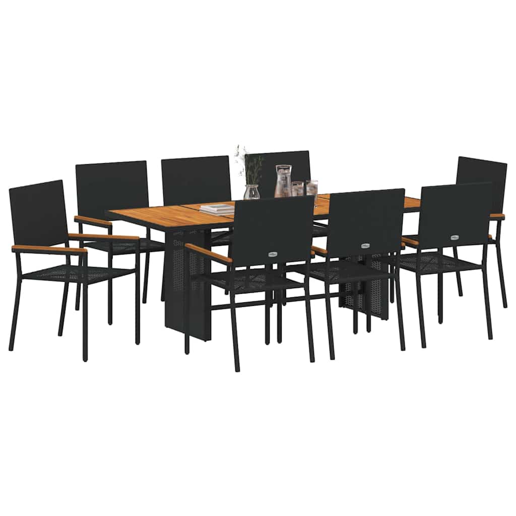 Garden Dining Set 9 pcs Black Poly Rattan