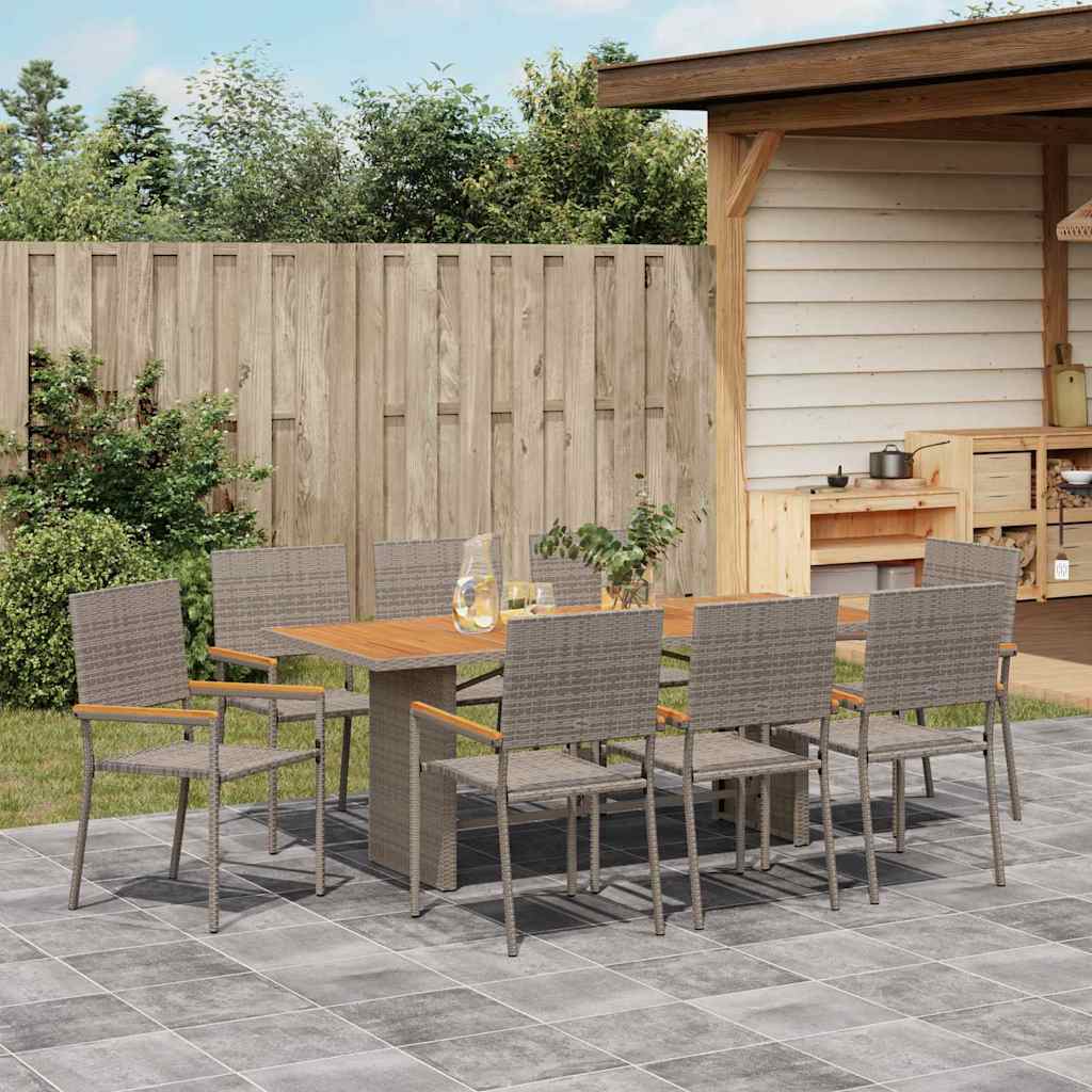 Garden Dining Set 9 pcs Grey Poly Rattan