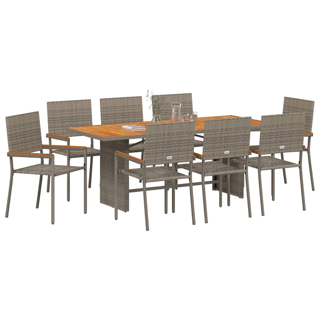 Garden Dining Set 9 pcs Grey Poly Rattan
