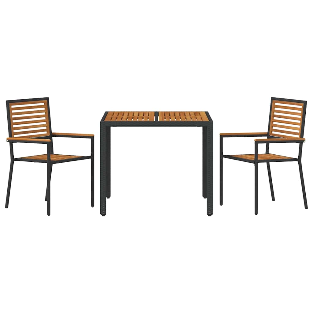 Garden Dining Set 3 pcs Black and Brown Poly Rattan