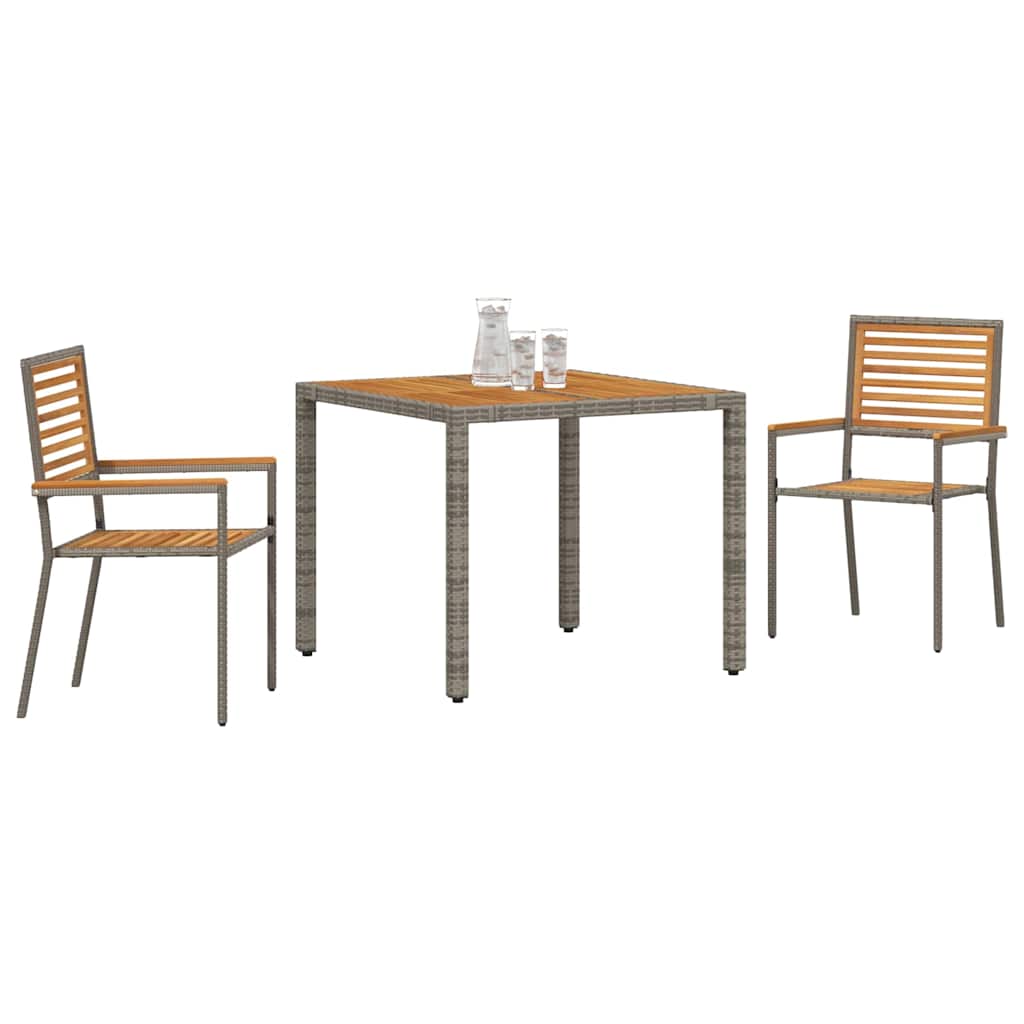 Garden Dining Set 3 pcs Grey and Brown Poly Rattan