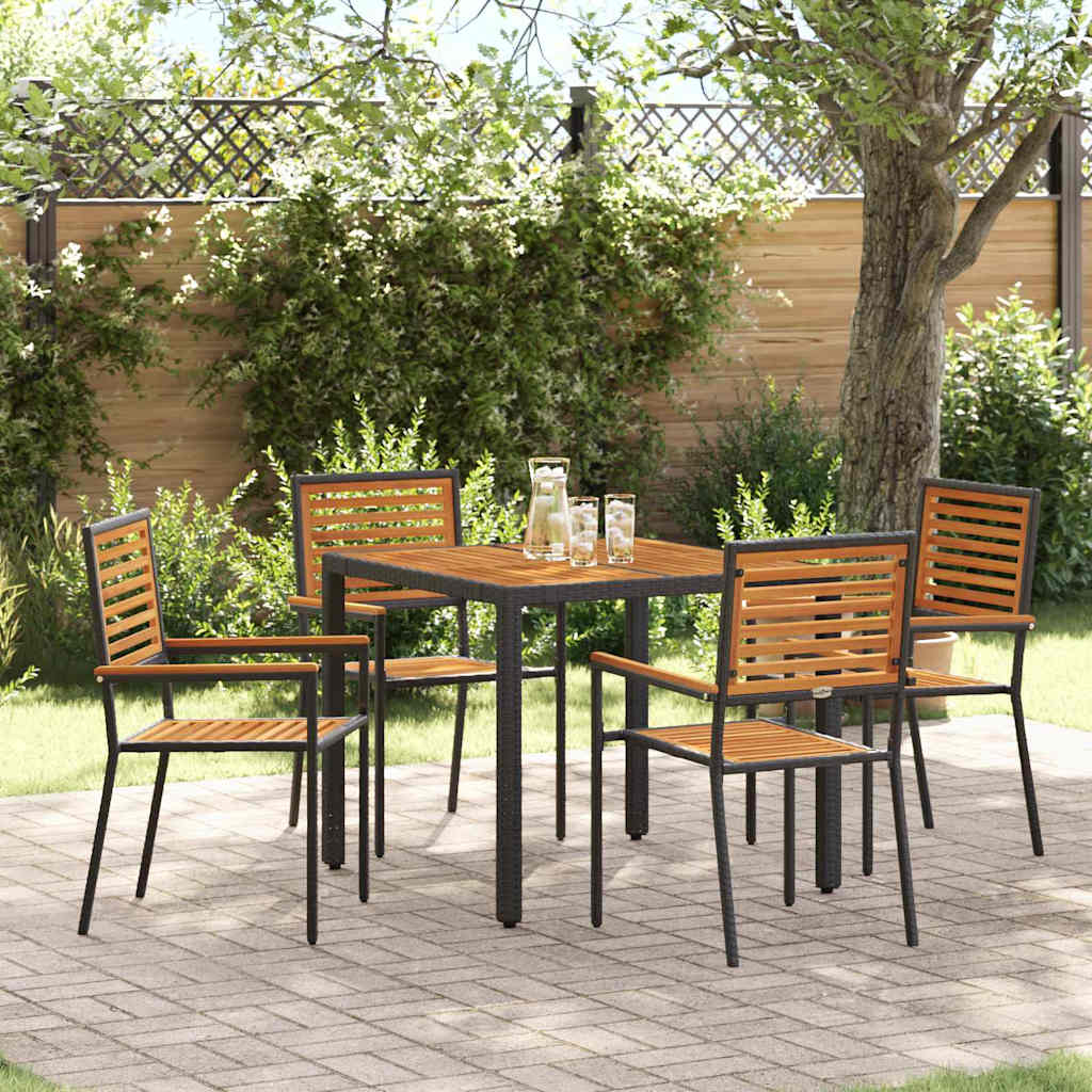 Garden Dining Set 5 pcs Black and Brown Poly Rattan